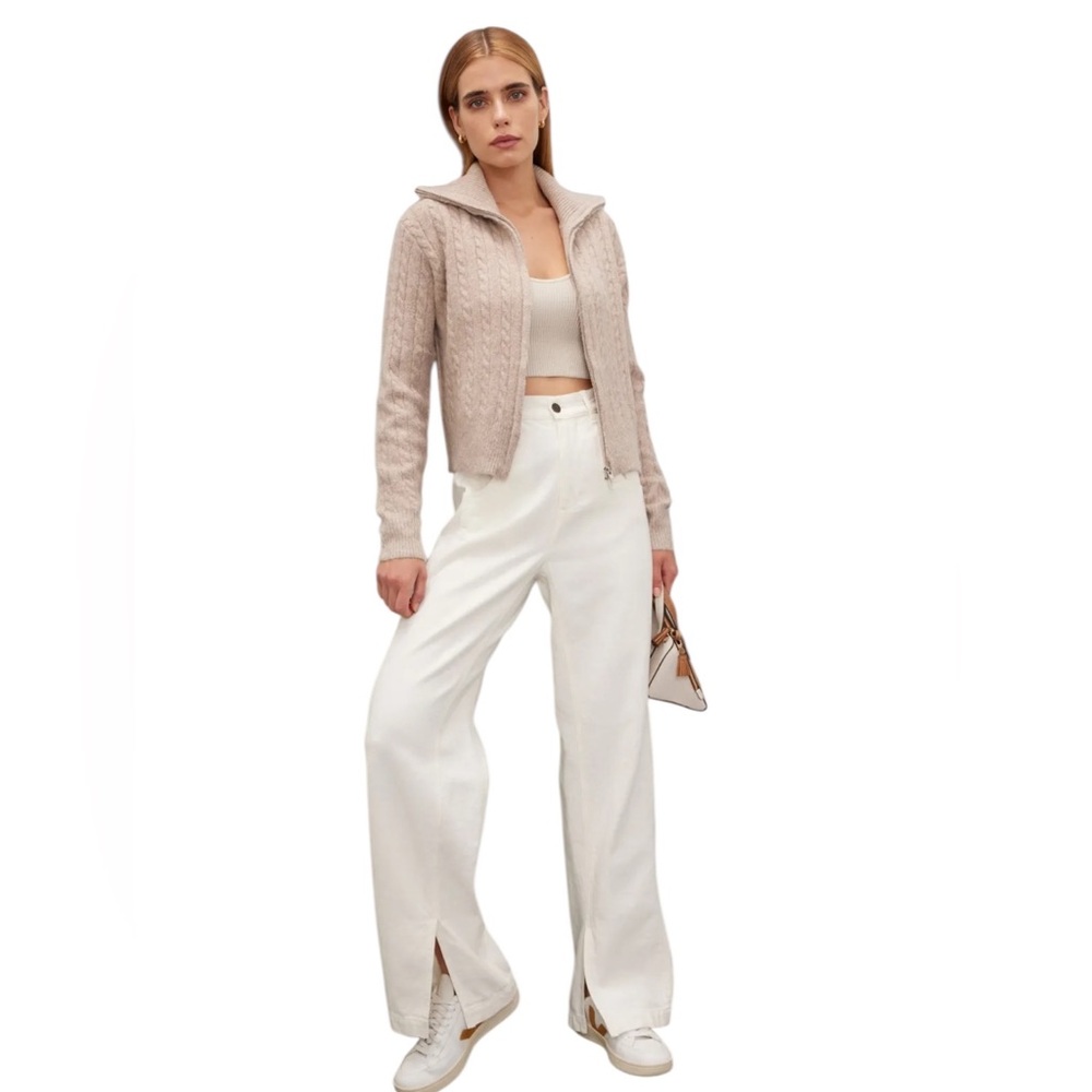 Louna- Beige Cable Knit Zip-Up Sweater Size XS
